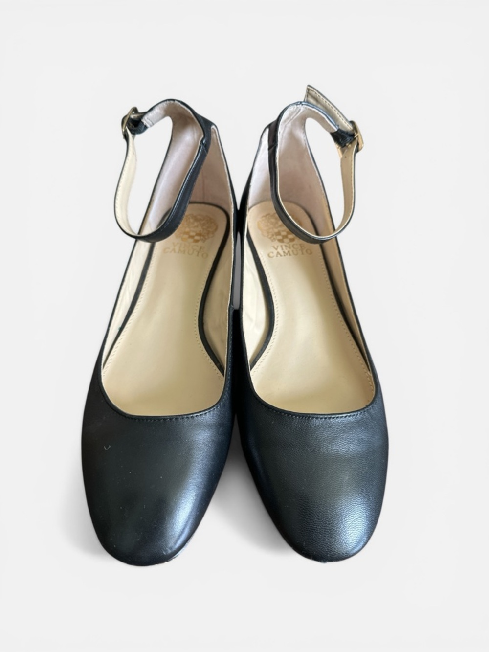 Vince Camuto‎ Black Leather Ankle-Strap with Slight Heel